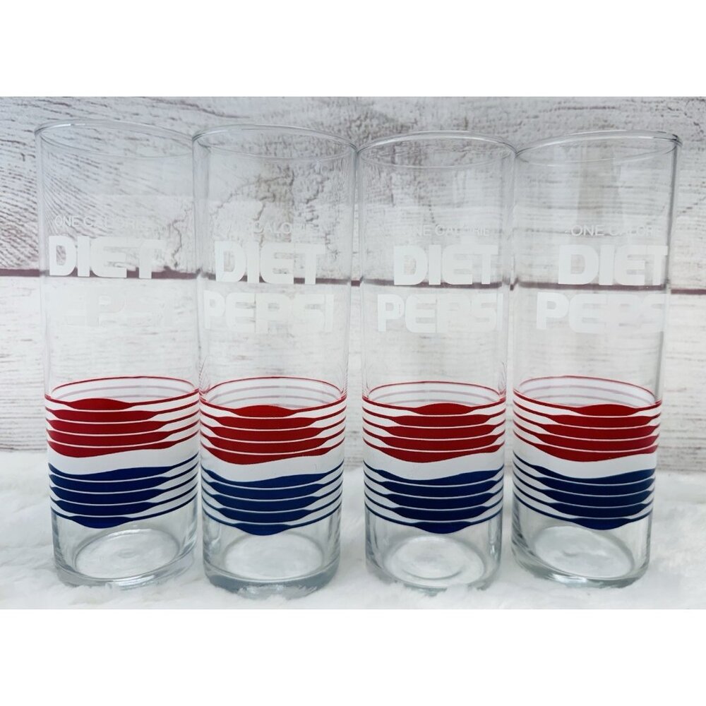 Vintage DIET PEPSI One Calorie Logo Tall 7" Glass Tumbler 14 Oz